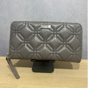Kate Spade Astor Court Neda Quilted Zip Around Wallet in Wedgewood Gray Tan